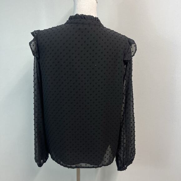 J. Crew Blouse size Medium Black Sheer Polka Dots Ruffles Career Casual - Picture 4 of 5